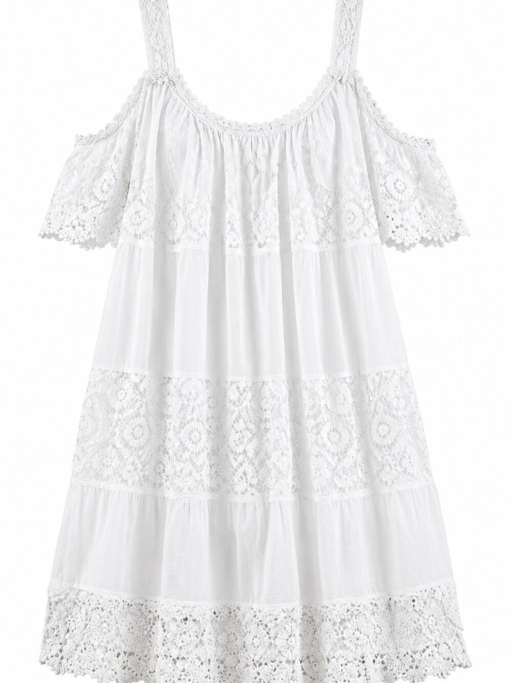 White Lace Boho Cold Shoulder Mini Dress Size L - Picture 5 of 7
